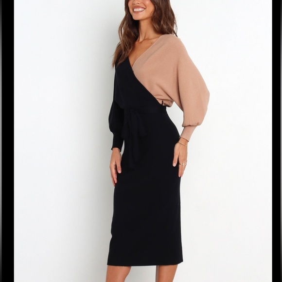 Black and Tan Sweater Dress - Picture 2 of 7